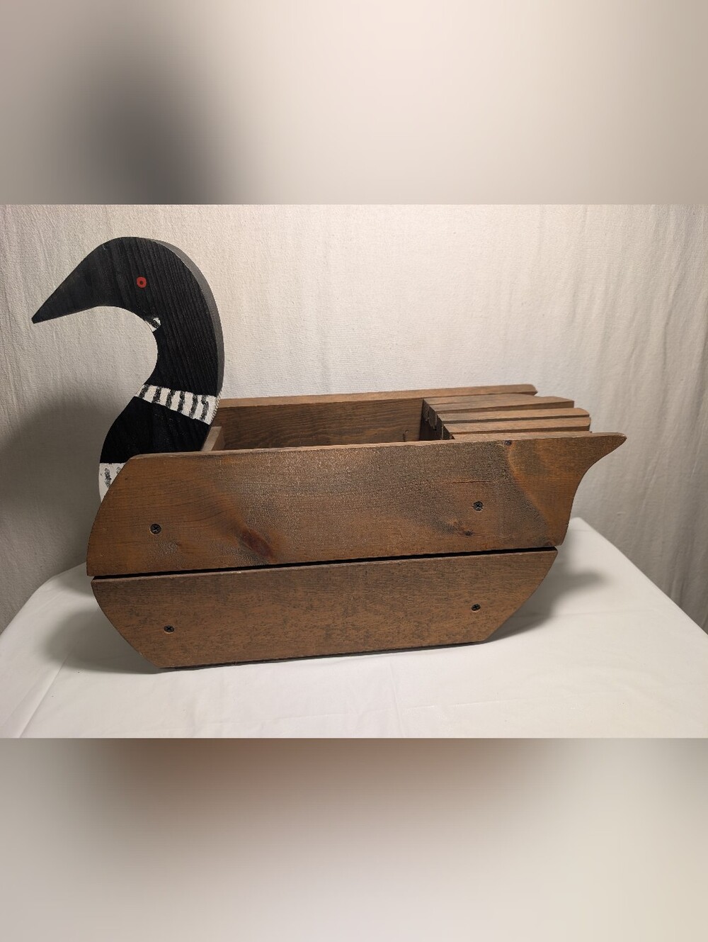 Vintage Wooden Duck Goose Planter Box Or Mail Holder